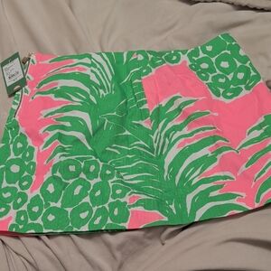 Lilly Pulitzer Pink and Green Tropical Print Linen Lined Skirt
